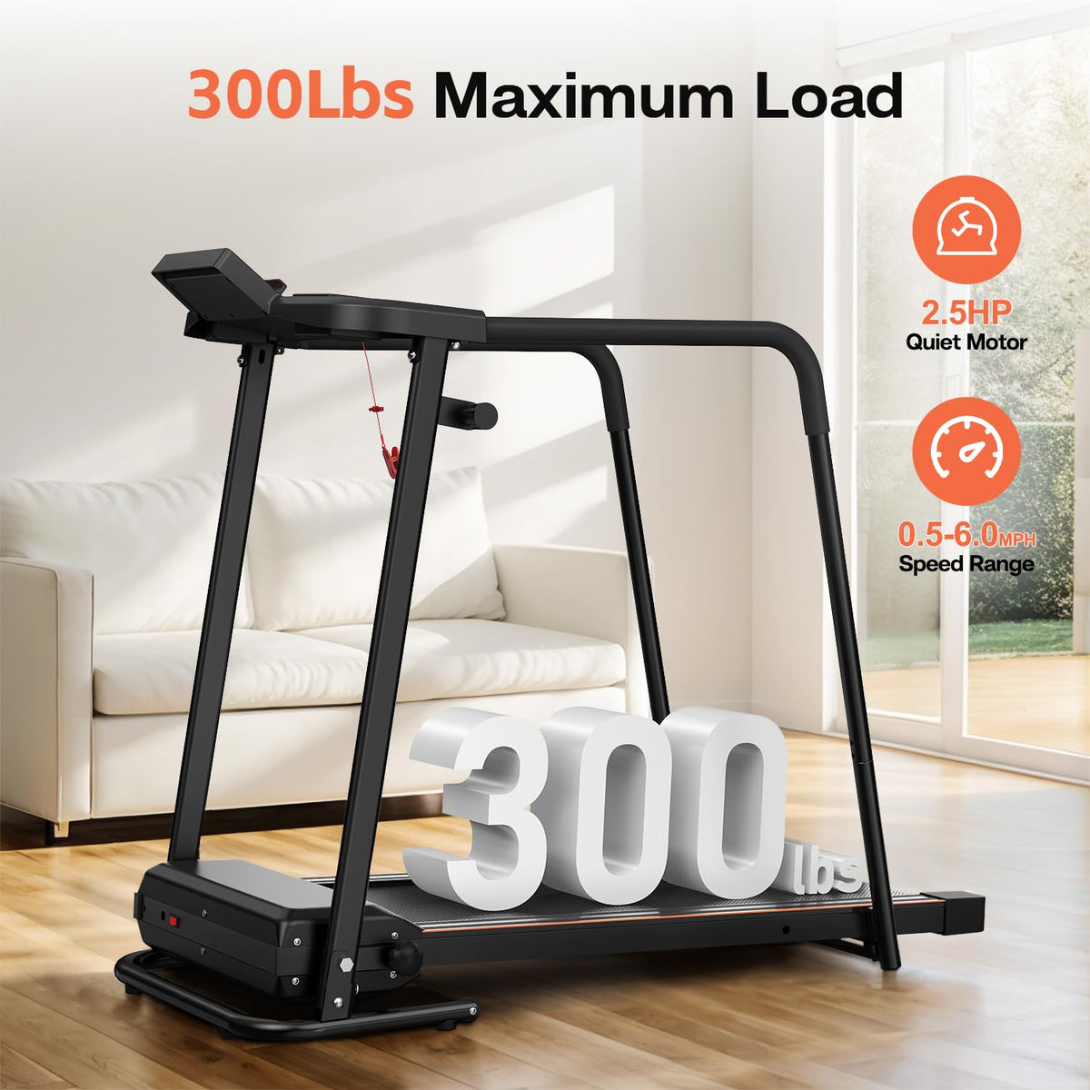 ACTWIND Walking Treadmill with Long Handles for Seniors, Treadmills for Home 300 lbs Capacity, Recovery Fitness Exercise Machine with Stable and Safe Structural Design, APP Control