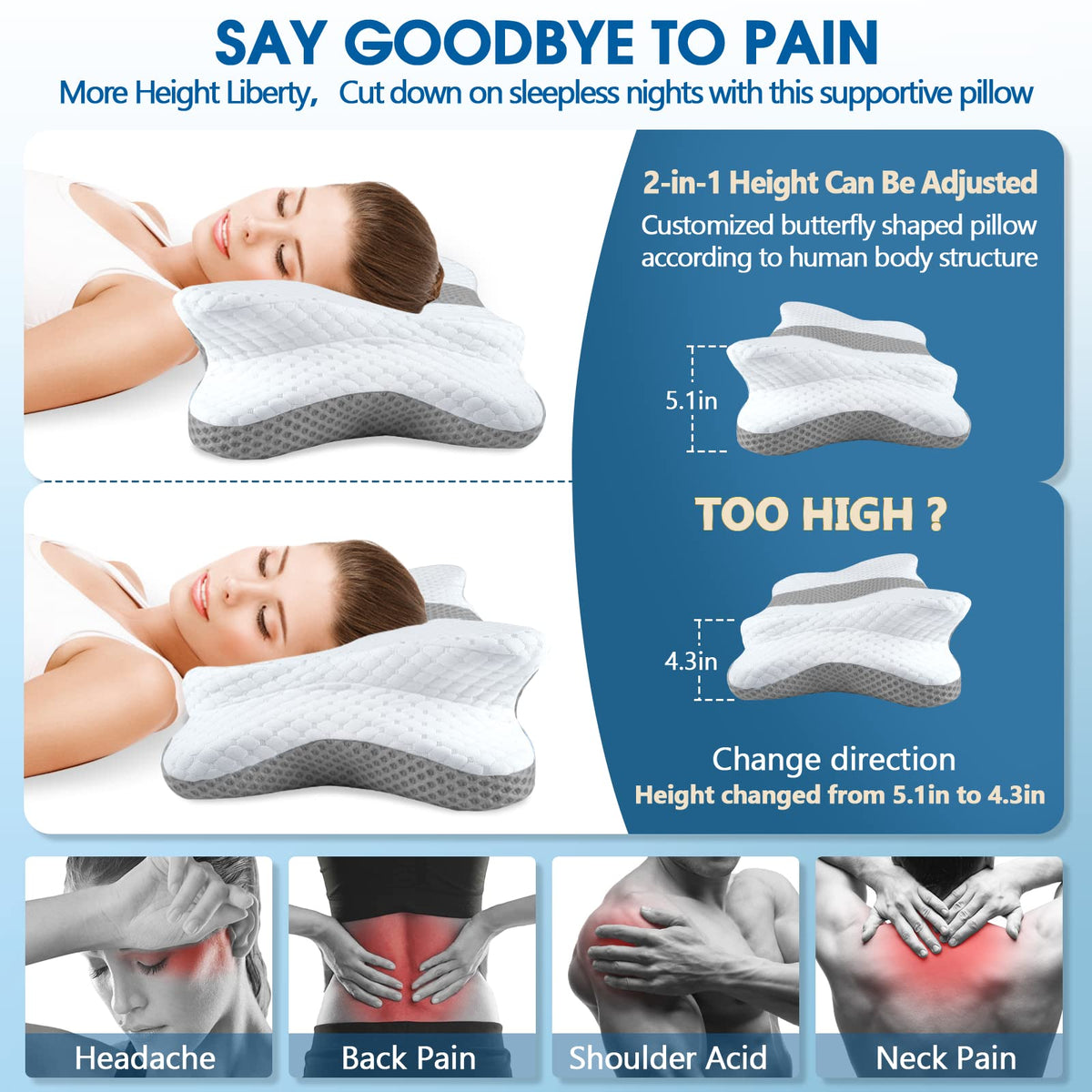 CHxxy Memory Foam Pillows, Cervical Pillow for Neck and Shoulder Pain Relief, Ergonomic Contour Bed Pillow, Soft for Side Sleep Stomach Sleeping and Back Sleeper