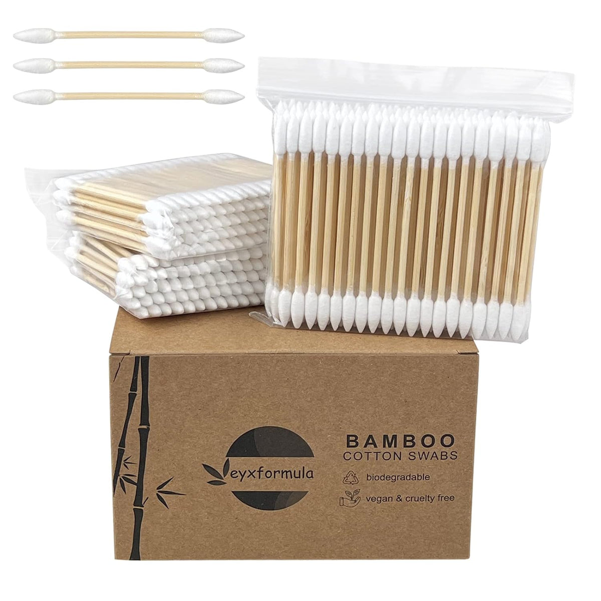 eyxformula 500 Count Pointed Tip Cotton Swabs - Double Precision Tips with Bamboo Sticks - Pointy Cotton Swabs for Makeup & Nail Polish Touch-ups, Cosmetic Application, Art & Crafts, Detailed Cleaning