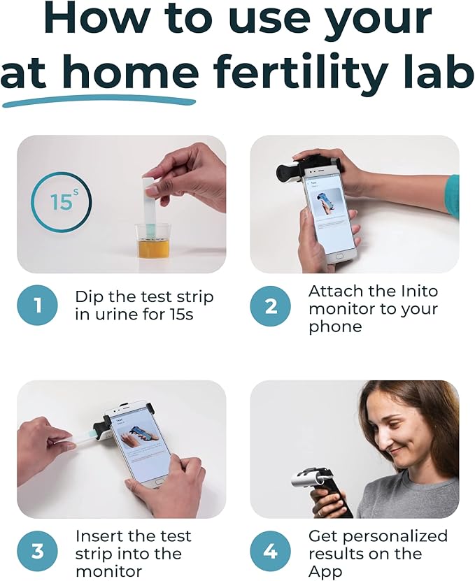 Inito Fertility Monitor & Hormone Tracker for Women | Estrogen, LH, PdG (Urine Metabolite of progesterone), FSH | Track and Confirm Ovulation | Includes 15 Test Strips (iPhone 15 Pro Max)