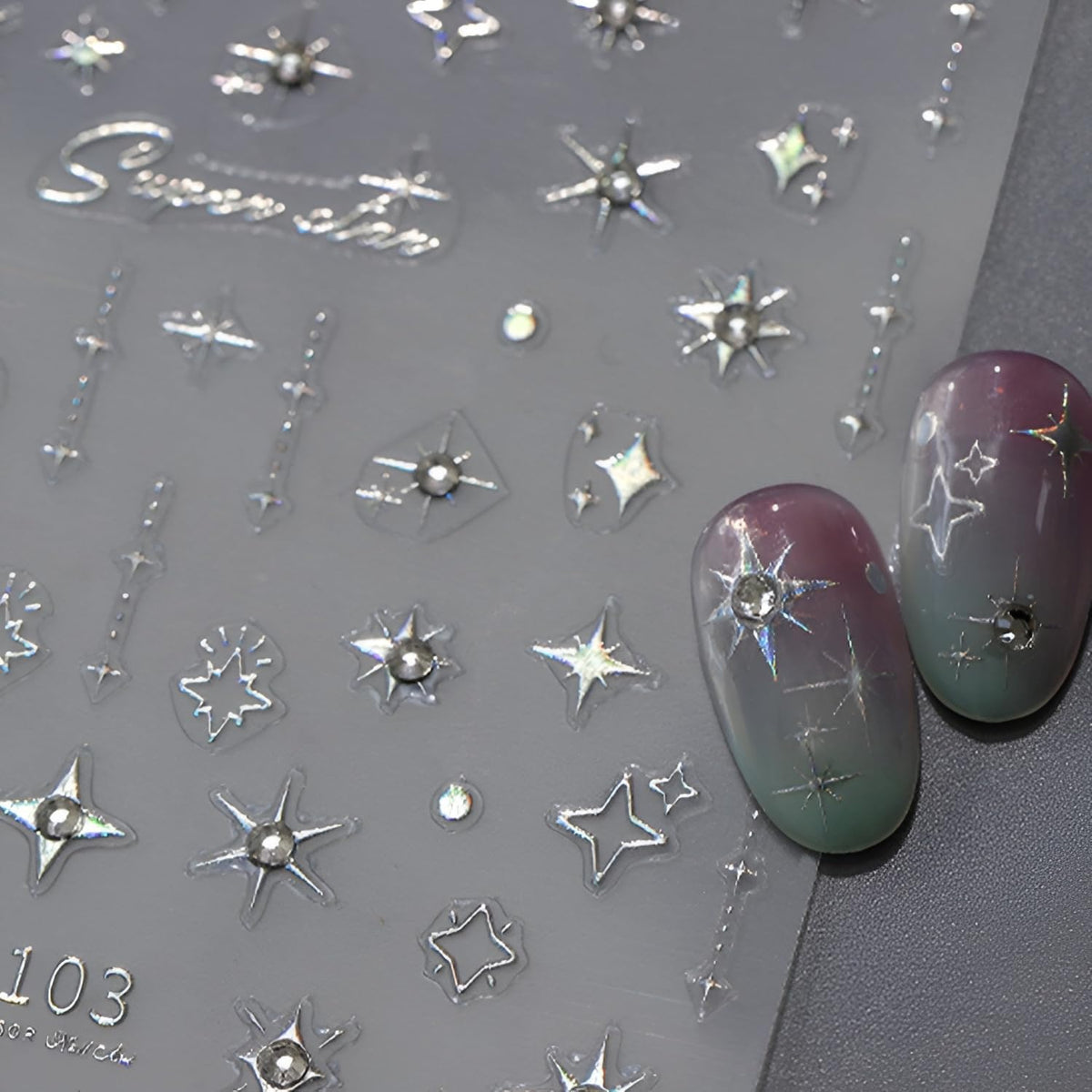 Star Nail Stickers for Nail Art 5D Embossed Self Adhesive Aurora Star Nail Art Stickers Star Nail Decals with Glitter Shiny Nail Art Design Star Nail Supplies for Women for DIY Manicure Decoration