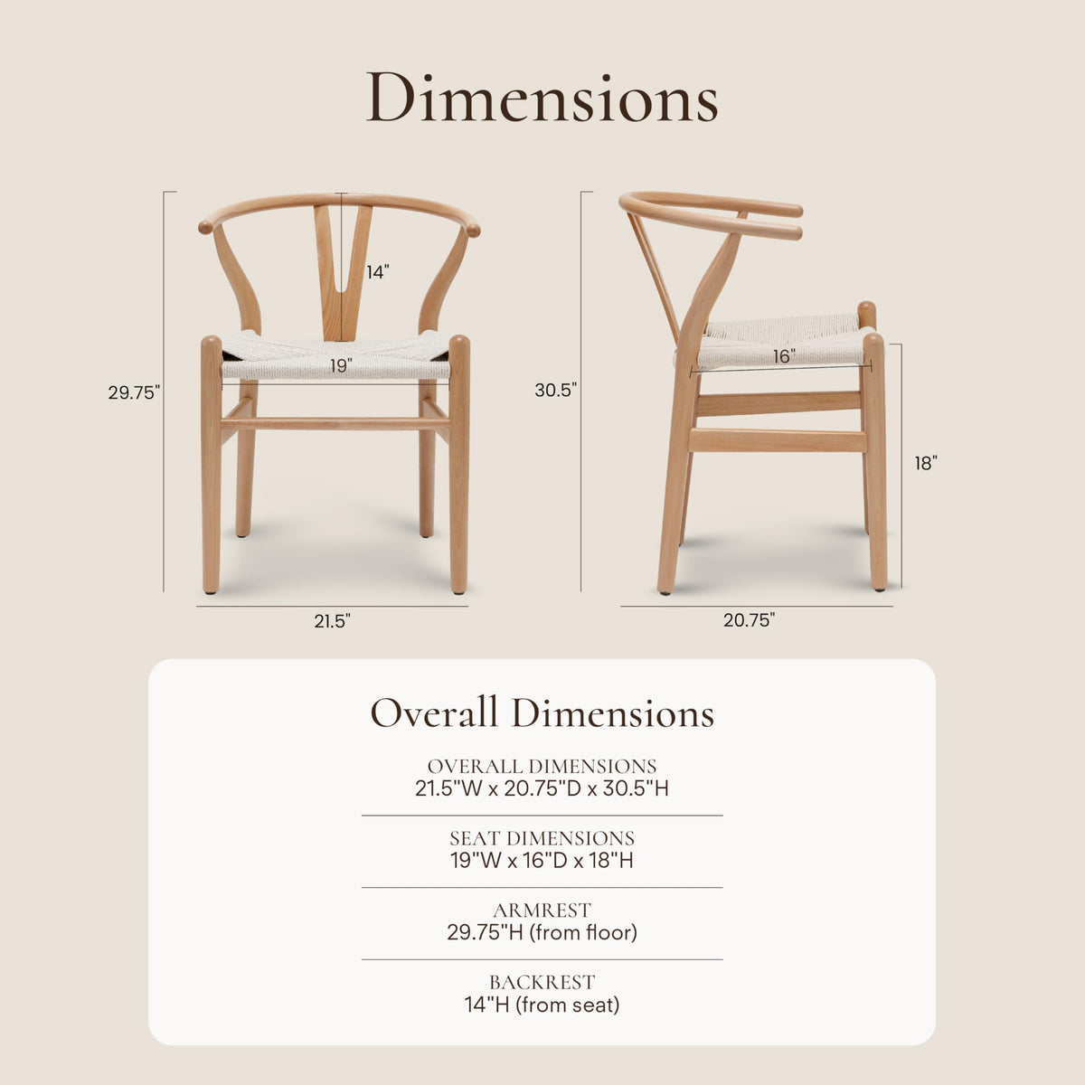 Poly and Bark Weave Modern Wooden Mid-Century Dining Chair, Hemp Seat, Natural (Set of 2)