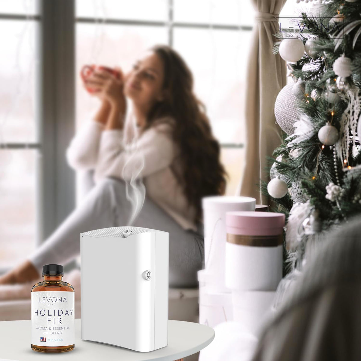 Levona Scent Essential Oil - Fresh Aroma for Home, Office, Hotel & Spa, Perfect in Humidifiers and Diffusers, Luxury Fragrance, with Sandalwood, Amber, Winter Fir Notes - 500ml/ 17 fl oz, Holiday Fir