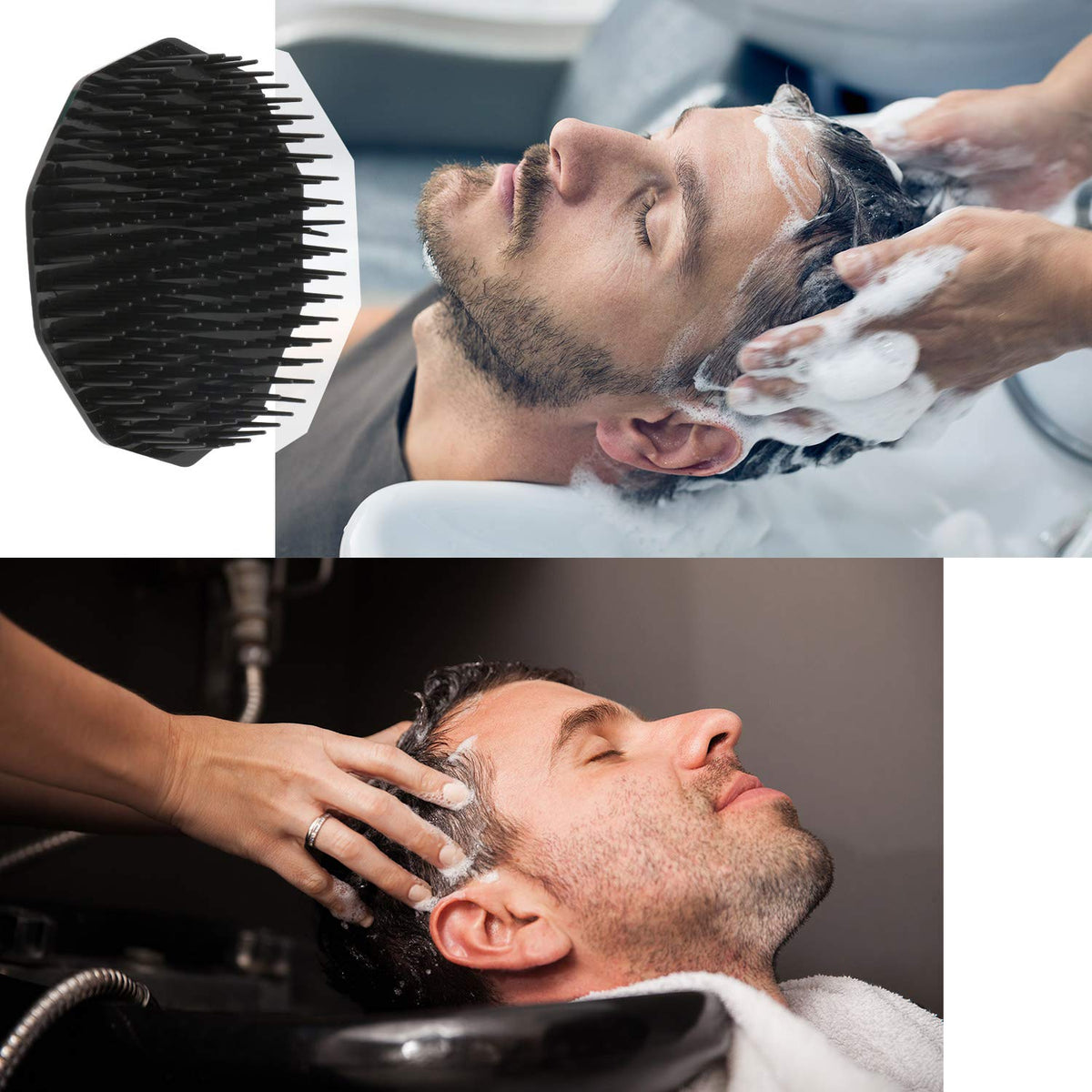 Scalp Massage Shampoo Brush, Segbeauty 4pcs Massage Hair Brushes Floriated Shower Comb for Deep Cleaning Hair Men's Hand Brush Growth Beard Brush Pet Grooming Brushes (Black(Ringed Handle))