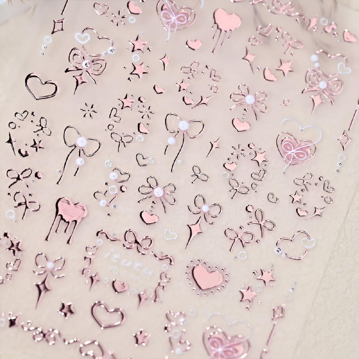 Pink Heart Nail Art Stickers Decals 5D Embossed Star Nail Stickers for Nail Art Pink Bow Nail Decals Valentine Nail Design Cute Nails Supplies for Women