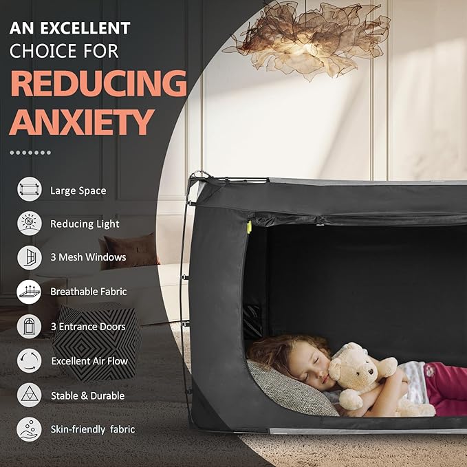 Bed Tent Bed Canopy Queen Size Tents for Adult and Kids- Original Design Portable Dream Tent Indoor Sleeping 80% Blackout with 3 Doors Breathable Big Space Tents