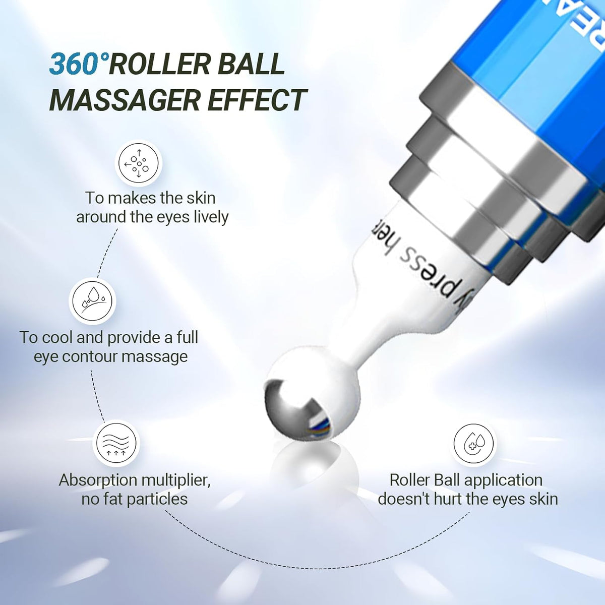 Eye Cream with 5% Caffeine Hyaluronic Acid for Puffy, Fine Lines, Dark Circles and Wrinkles, Under Eye Serum with 360° Roller Massage Ball, Eyelids Skin Care for Women & Men, 0.5 fl. oz