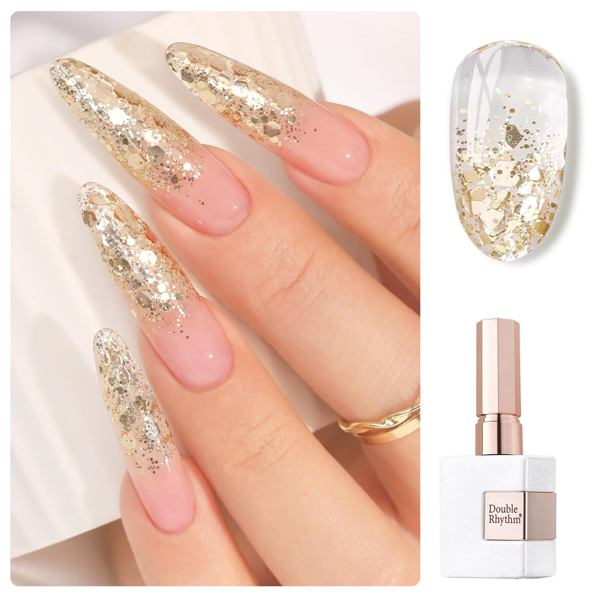 Double Rhythm 0.5Oz Glitter Gel Polish Shimmer Reflective Color for Nail Art Salon DIY Soak Off 15ml Nail Lamp Gel Polish at Home (Golden-B1166)