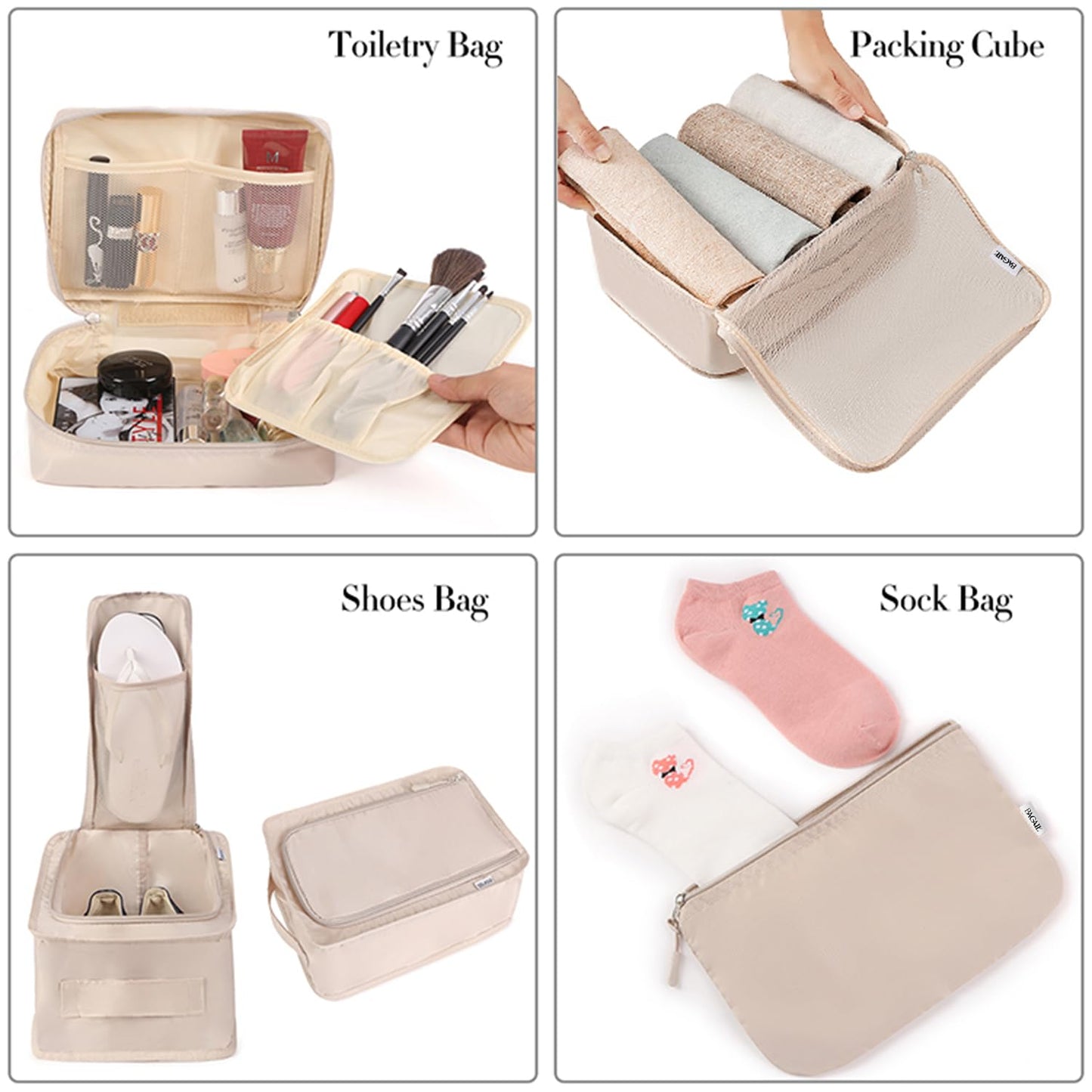 BAGAIL 8 Set Packing Cubes Luggage Organizer Bags for Travel Accessories-Cream