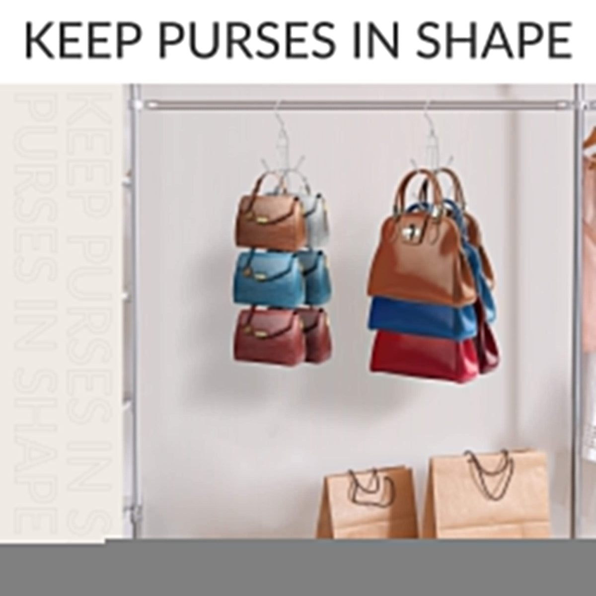ZEDODIER Purse Hanger Organizer for Closet, 2 Pack Hanging Bag Holder, Keeping Purses Visible and in Good Condition, Metal Handbag Storage Hook Backpack Rack Space Saving Hanger, Silver