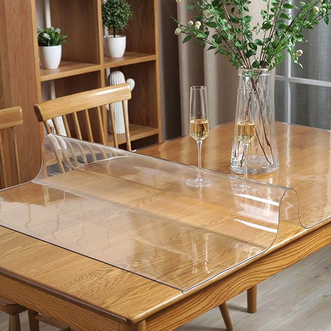 Wadrac Custom Multisize 1.5mm Thick Frosted PVC Table Cover Protector Waterproof Rectangular Protective Table Pad for Console Table Media Stand/Wood Dresser Bench Counter Tops 19x63 Inch Waterproof