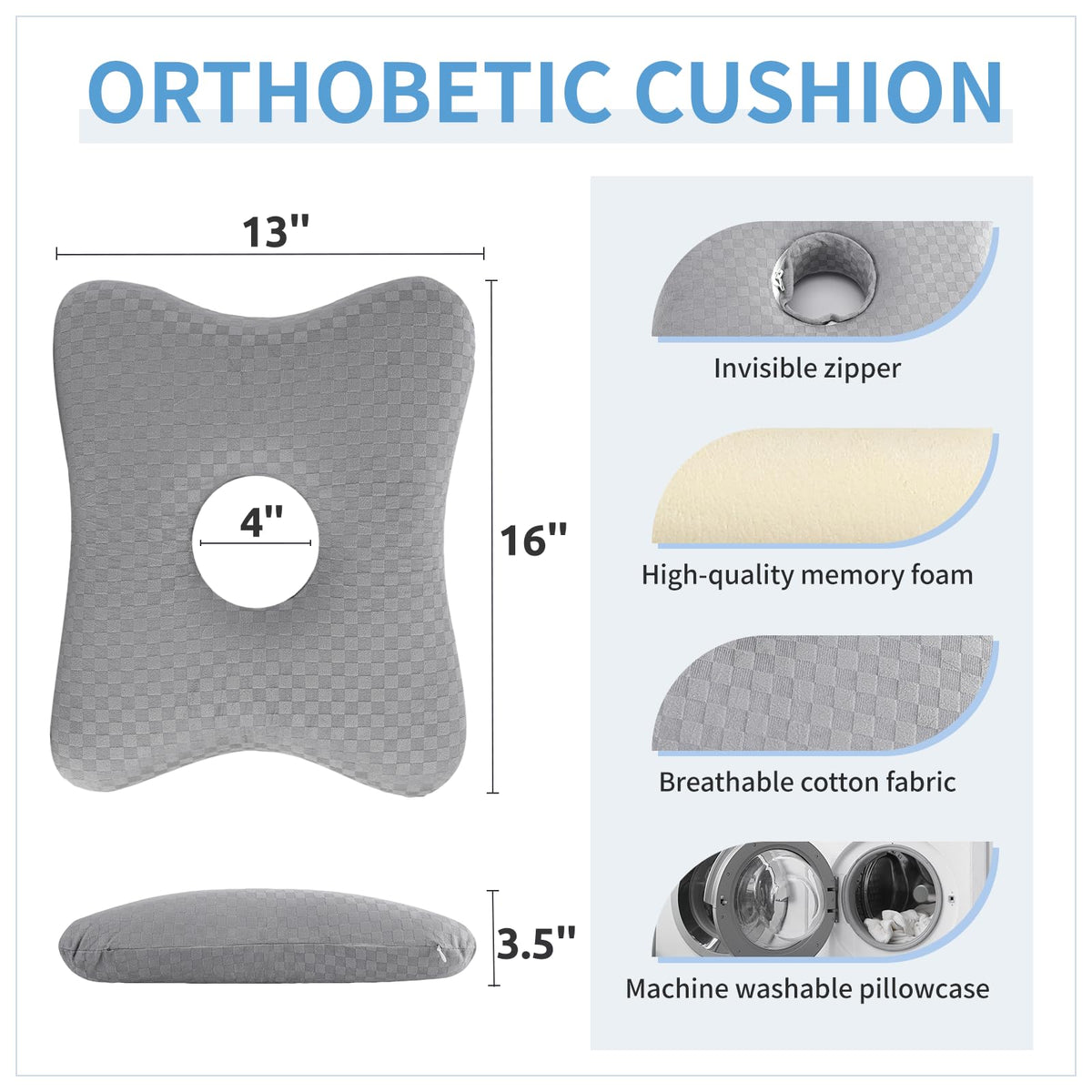 Leg & Knee Pillow for Side Sleepers - Upgraded Memory Foam Pillow Between Legs for Side Sleeping, Leg Pillow for Back, Hip, Sciatica Pain Relief, Side Sleeper Wedge Pillow (Light gray-no straps)