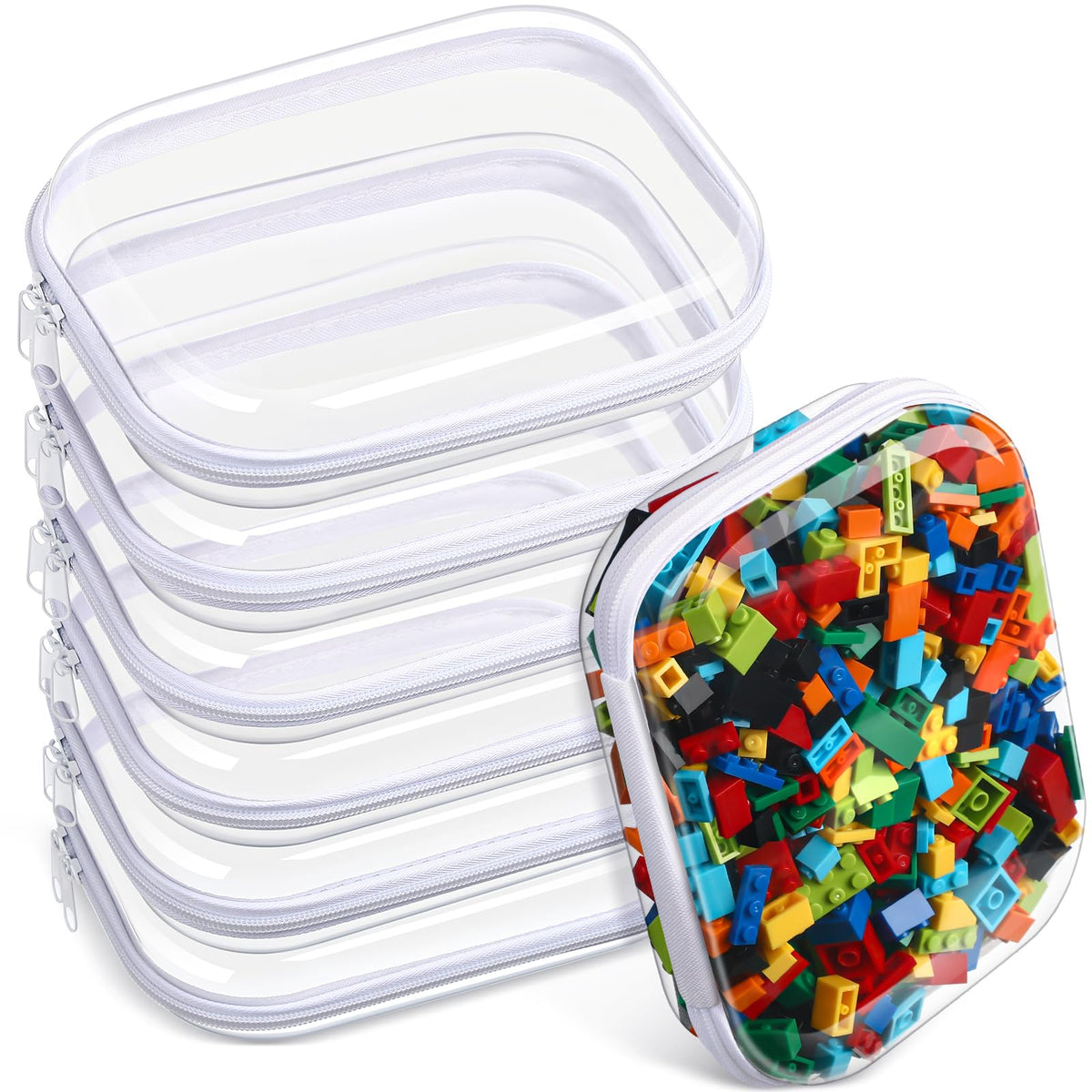 Sanwuta 6 Pcs Clear Hard Zipper Case Hard Plastic Zipper Pouches Makeup Bag Transparent Cases for Snacks Plastic Storage Organizer Portable Box for Travel