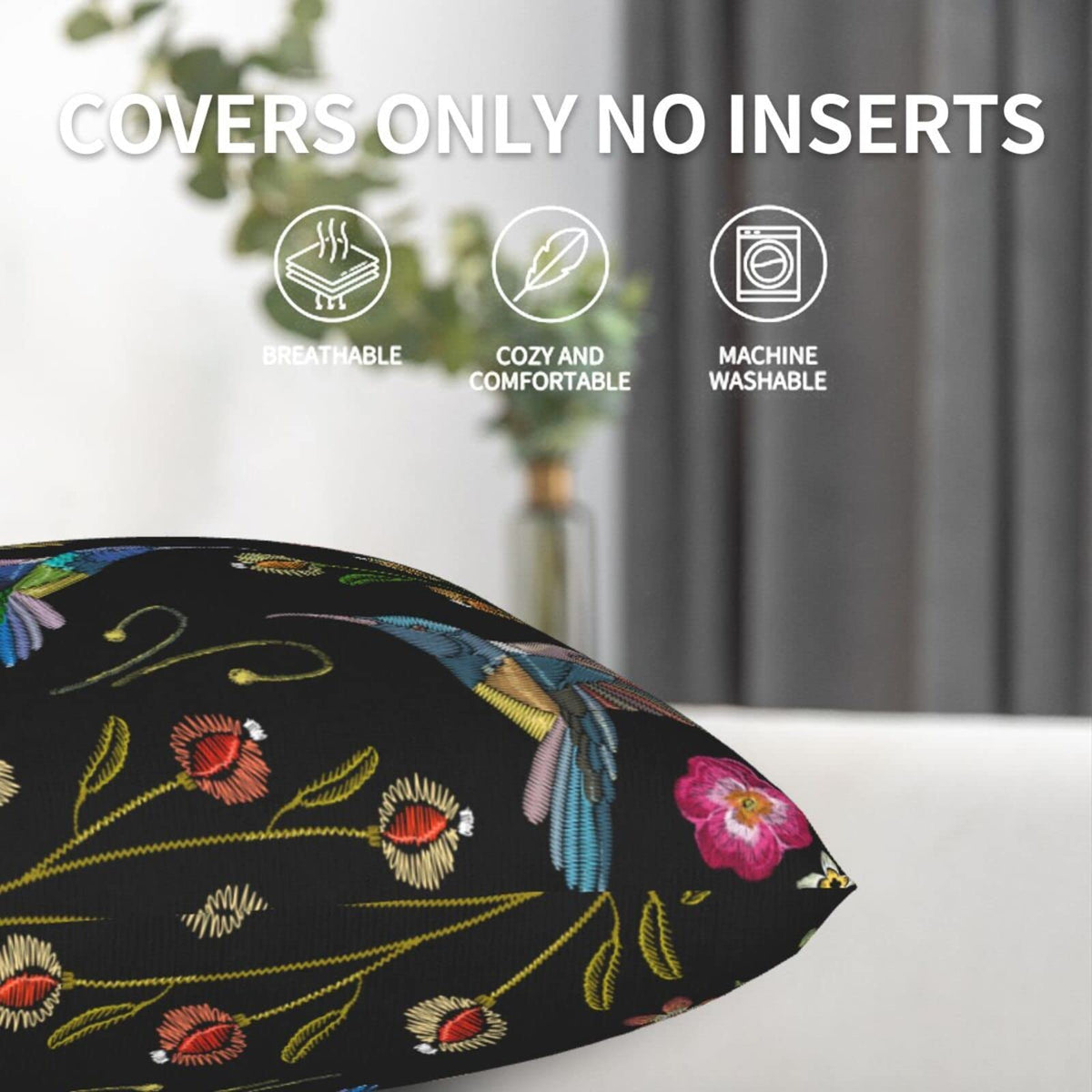 Abucaky Pillowcase Set of 2 Hummingbirds and Exotic Flowers Throw Pillow Covers Shells for Couch Office Bedroom Home Decoration, 20"X20"