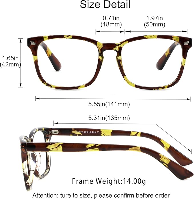 YEIN Bifocal Reading Glasses with Blue Light Blocking Lenses, Bifocal Reader for Women and Men, Vintage Square frame with Spring Hinge (+0.50/+2.75 magnification)
