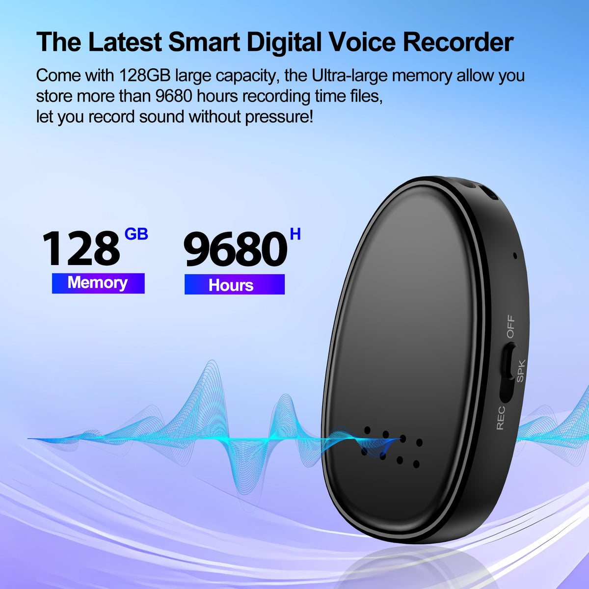 128GB (9680 Hours) Digital Voice Recorder with Triple Noise Reduction, MP3 Audio Recorder with Outside Speaker, 3072kbps HD Portable Recording Device for Work, Lectures, Black