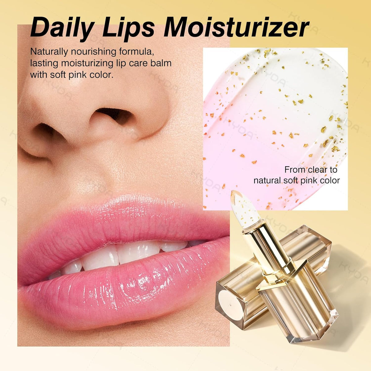 KYDA Transferproof Color Changing Lipstick with Gold Flakes, Changes from Clear to Sheer Pink, Moisturizing Tinted Lip Balm, Deep Nourishment, PH Changing Lipstick, Glossy Shine Lip Balm