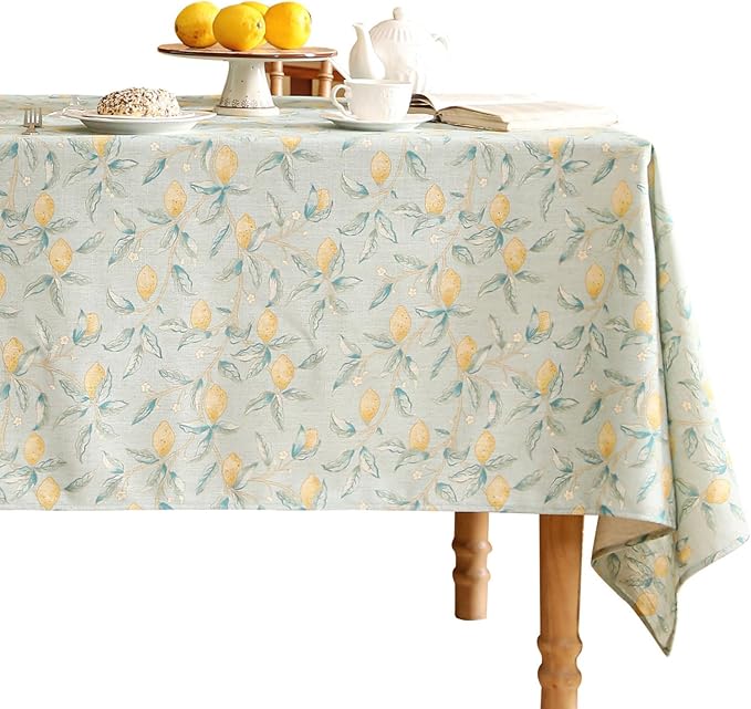 patdrea Designer Linen Green Tablecloth for Rectangle Table,Vintage Breathable Yellow Fruits Pattern Extra Long Table Cloth,Decor Cover for Kitchen Dining,Christmas,Thanksgiving,67"x118"-Ania a