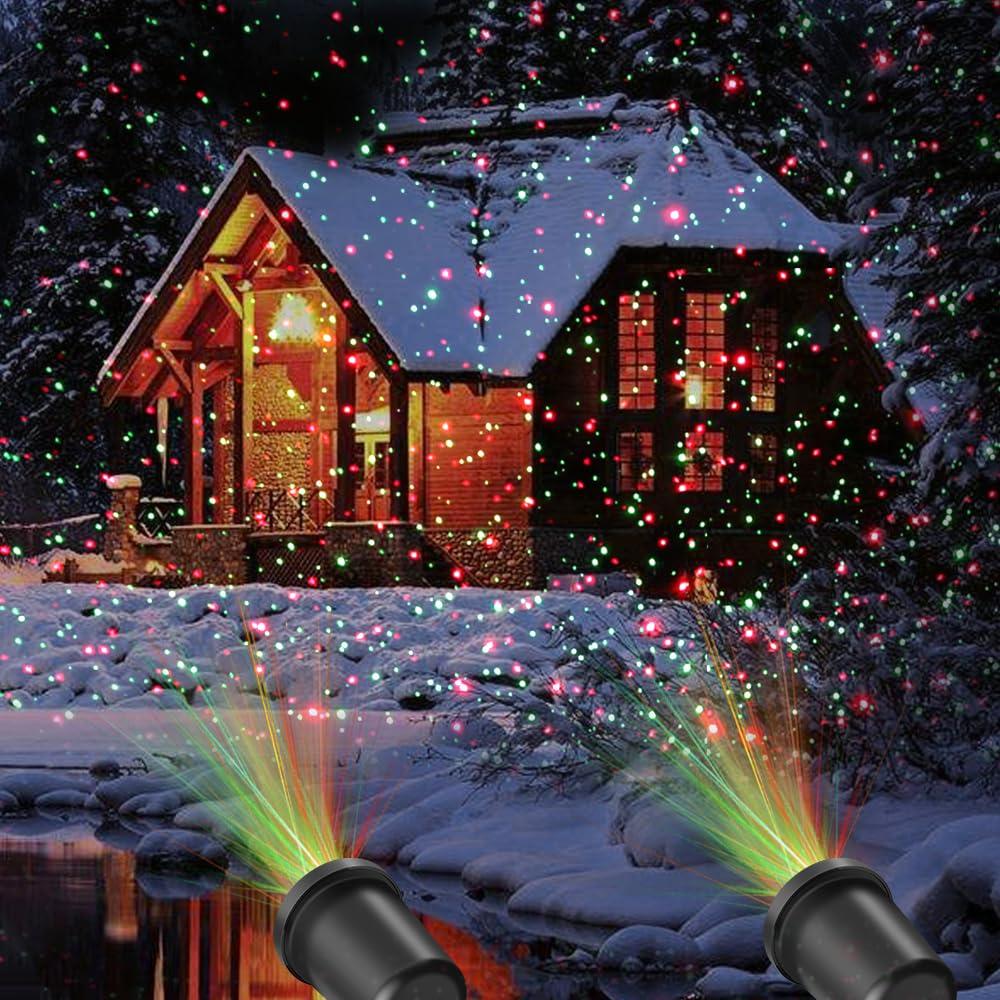 Christmas Laser Light Projector Red and Green Star Laser Lights Show with Timer for Outdoor Decorations Waterproof Landscape Lighting for Christmas and Holidays