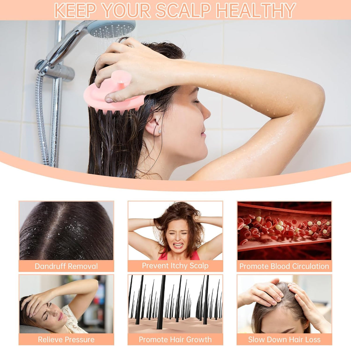 DUAIU Scalp Massager Shampoo Brush with Head Scalp Comb, Silicone Scalp Scrubber Gua Sha Comb for Women Men Hair Growth Dandruff Removal, Head Massage Brush Comb Set Gift, Pink