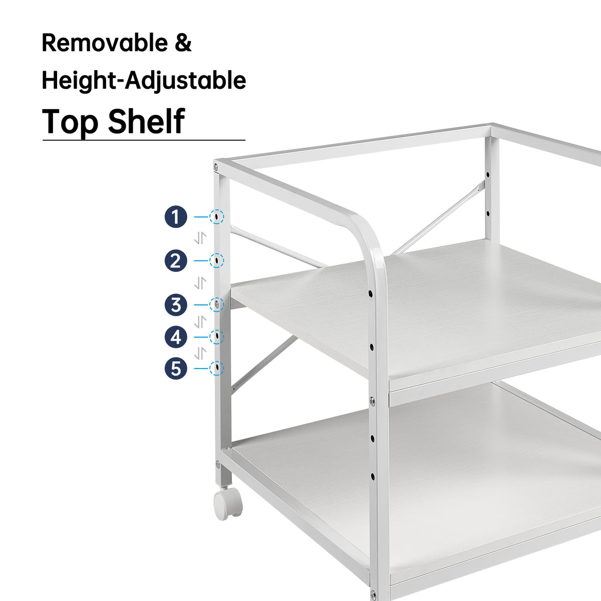 Fannova 20 Inches Deep Large Printer Stand, 2 Tier Under Desk Printer Table with Height Adjustable Shelf, Rolling Printer Cart with Wheels for Home Office Storage - White