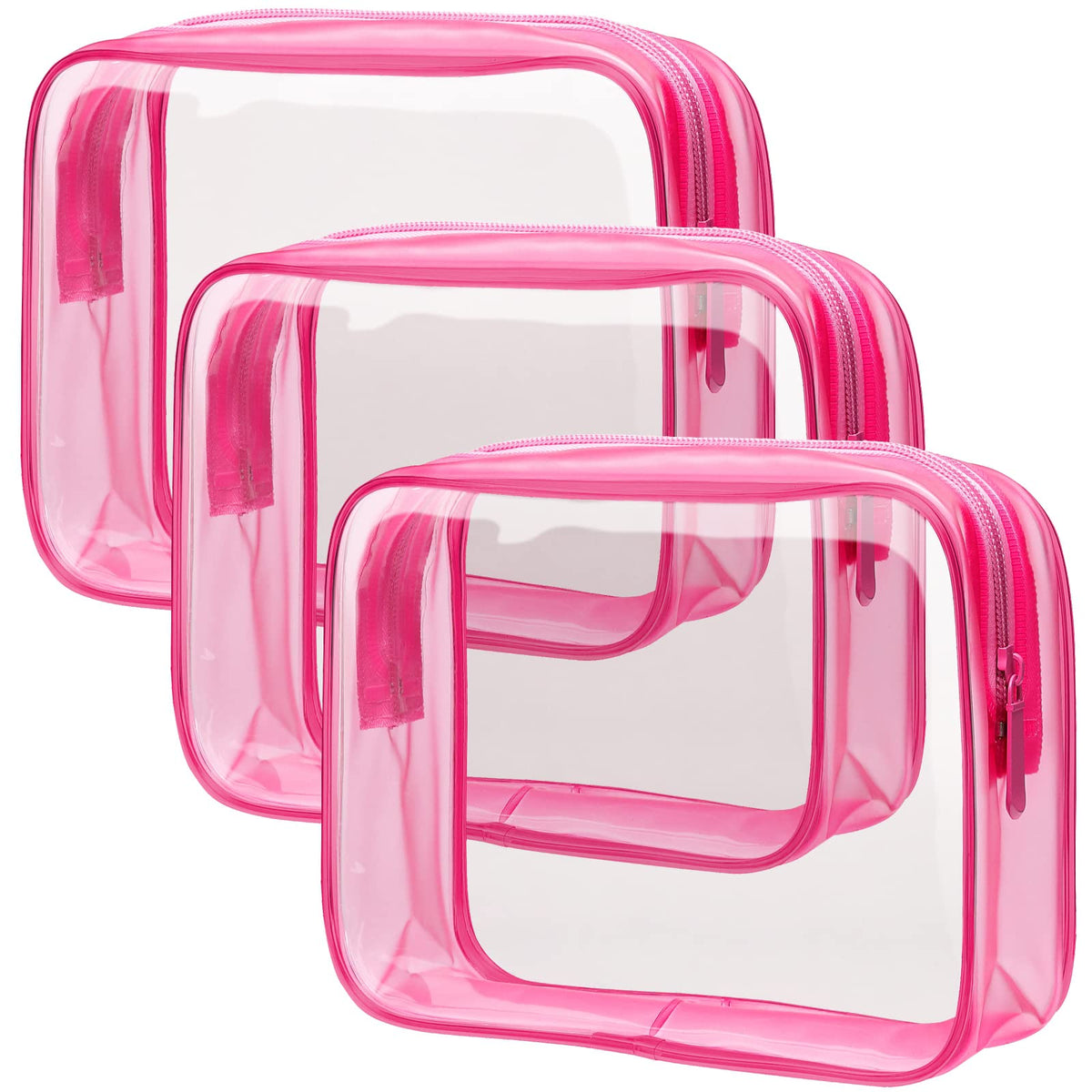 PACKISM Clear Makeup Bag - TSA Approved Toiletry Bag for Travel Size Toiletries, Travel Clear Toiletry Bag Quart Size Bag, Carry on Airport Airline Compliant Bag, Rose Pink(for age 12 or above)