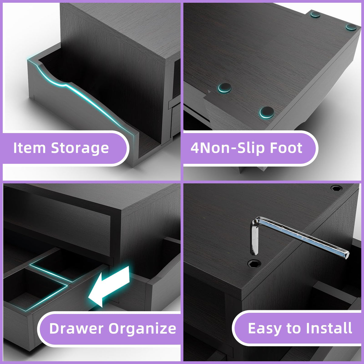 Simple Trending Monitor Stand Riser and Computer Wood Desk Organizer with Drawer and Pen Holder for Laptop, Computer, iMac, Black