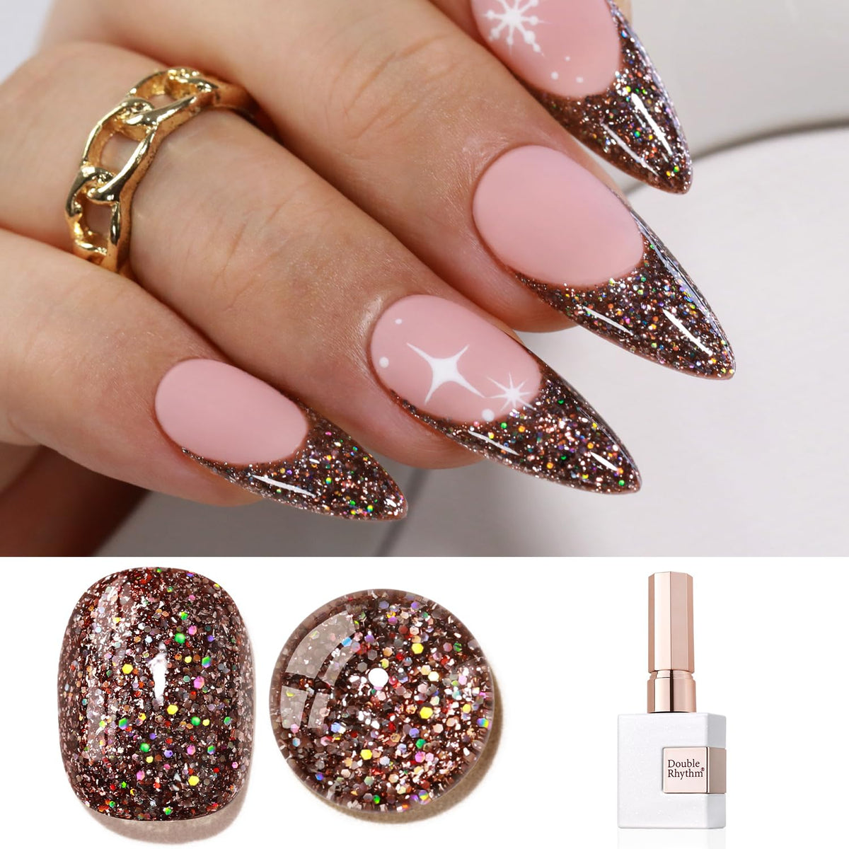 Double Rhythm 15ML Glitter Gel Polish Shimmer Reflective Holographic Color Magnetic for Nail Art Salon DIY at Home (B1134)