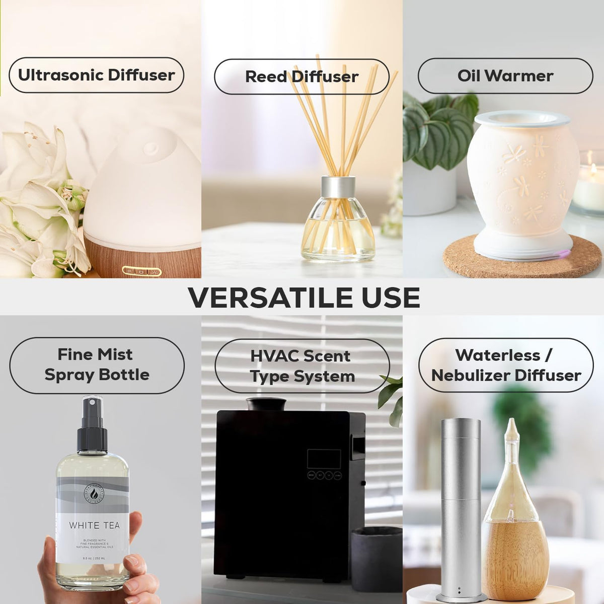 Aroma Country White Tea Diffuser Oil - Luxury Essential Oils for Diffuser Refill & Air Freshener Room Spray, Long-Lasting, Natural Home Fragrance and Hotel Scent for Diffusers & Machines (4 Fl. oz)