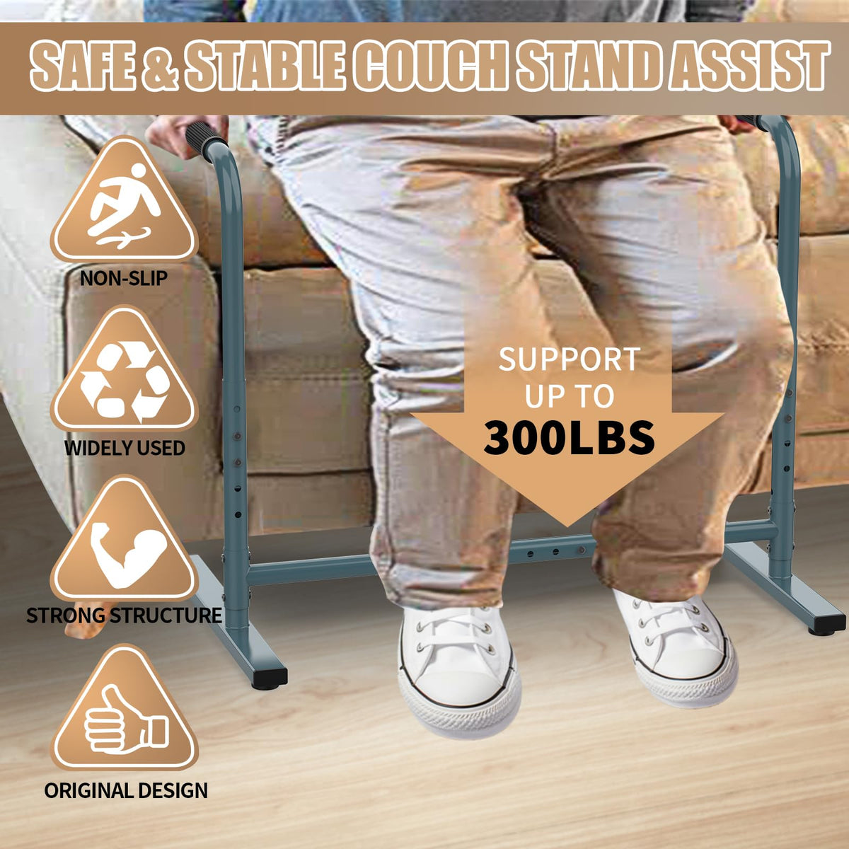 THOOUM Couch Chair Sofa Stand Assist for Seniors, Height & Width Adjustable Couch Lift Assist for Elderly Mobility Sit to Stand(300LBs Loading, Dark Gray)