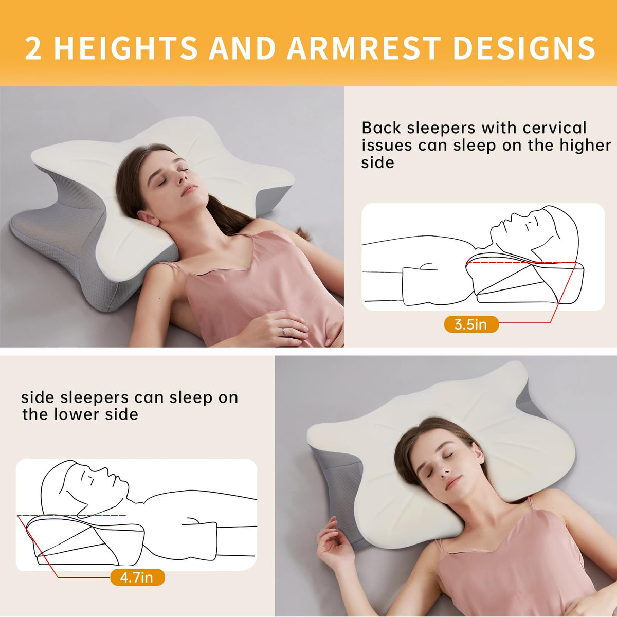 Moneledis Cervical Neck Pillow, Ergonomic Pillows for Side Back Stomach Sleepers, Memory Foam Bed Pillow for Neck Pain Relief, Orthopedic Contour Design with Cooling Pillowcase