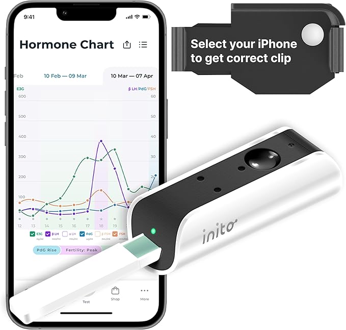 Inito Fertility Monitor & Hormone Tracker for Women | Estrogen, LH, PdG (Urine Metabolite of progesterone), FSH | Track and Confirm Ovulation | Includes 15 Test Strips (iPhone 15 Pro Max)