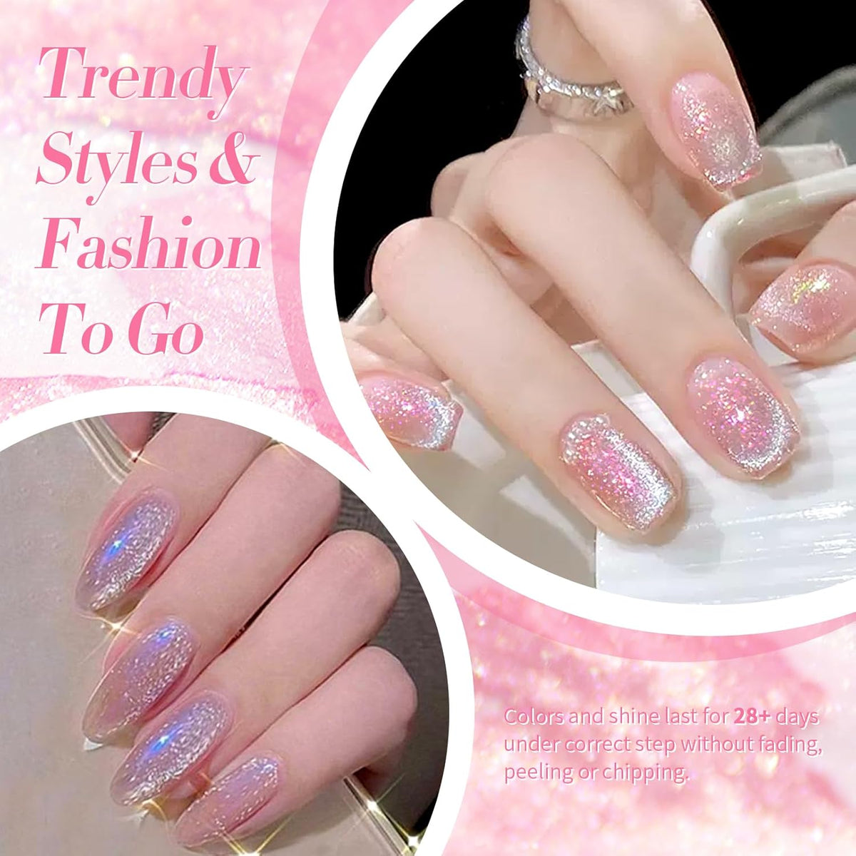Born Pretty Cat Magnetic Eye Gel Nail Polish, Mermaid Aurora Holographic Pink Blue Green Yellow Gel Polish, Soak Off U V LED Gel Polish Nail Art Design Manicure Salon DIY Home 7ML 6PCS