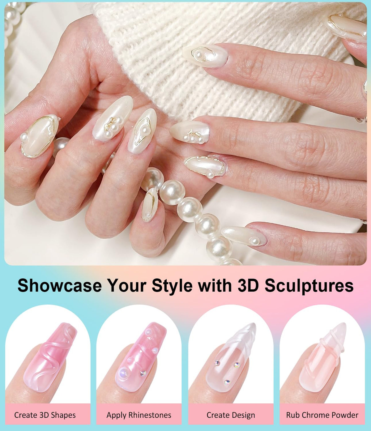 Gold Chrome Nail Powder BISHENGYF -【Metallic Mirror Effect】Pearl Chrome Nail Powder White Aurora Mermaid Iridescent Silver Nail Chrome Powder Metallic Mirror Glitter Pigment Dust For Nail Art DIY