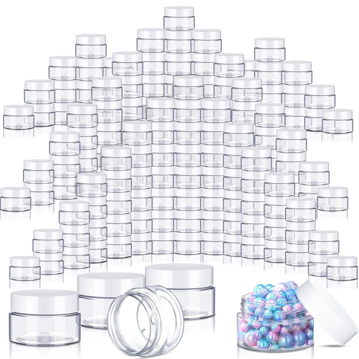 200 Pcs 1 oz Empty Bulk Plastic Container Jars with Lid Leak Proof Round Plastic Jars Small Cosmetic Travel Containers for Storage Makeup Creams Lotion Ointments, White