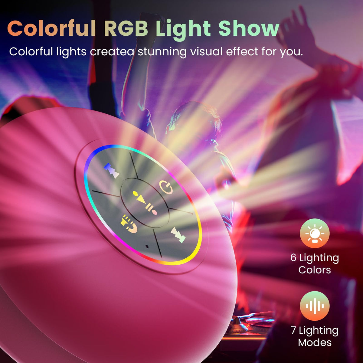 FKLBBLPM Large Suction Cup Waterproof Bluetooth Speaker LED Light Light Waterproof Bathroom Bluetooth Speaker (Pink)