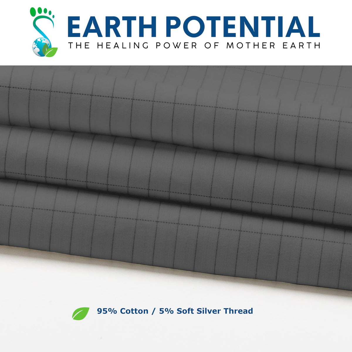 Earthing Grounding Pillowcase in Gray – Made from 95% Cotton and 5% Soft Silver Thread to fit a Standard 20” x 30” US Pillow - Supplied Complete with a 15ft grounding Cord, by Earth Potential