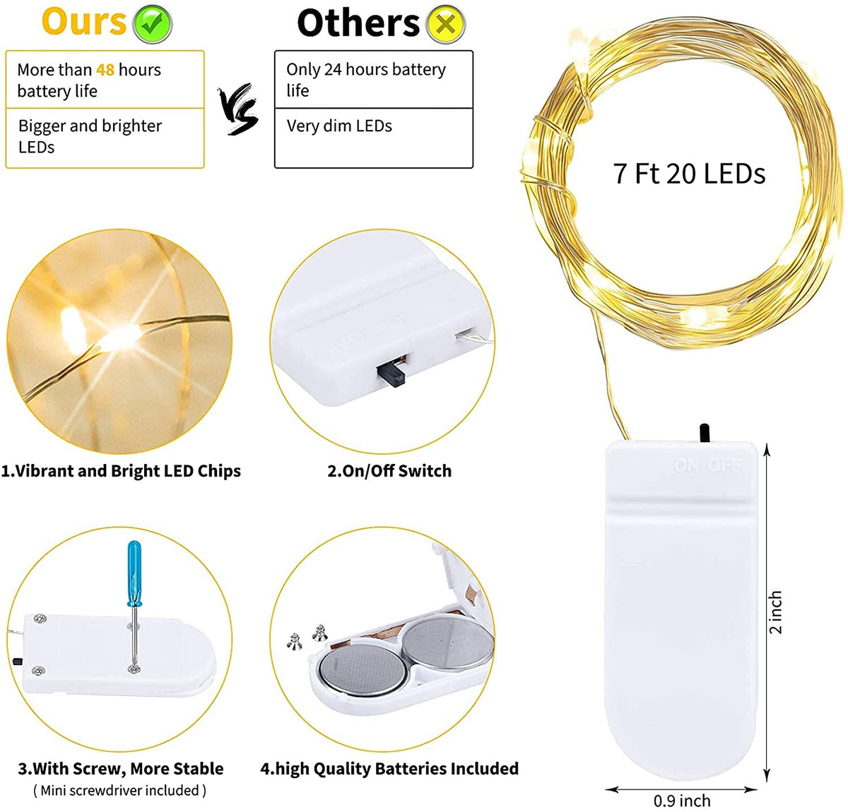 Brightown 24 Pack Fairy Lights Battery Operated String Lights - 7 ft 20 LED Mini String Lights Waterproof Silver Wire Firefly Lights for Vases Mason Jars DIY Crafts Plants Table Centerpieces Wedding