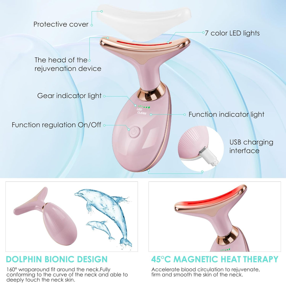 Facial Massager Red-Light-Therapy-for-Face and Neck, Face 𝖲 culpting Wand with 7 Color - Birthday, Christmas, Mothers Day, Valentines Day Gifts for Her Women Mom Best Friend Wife Teacher (Rose Gold)