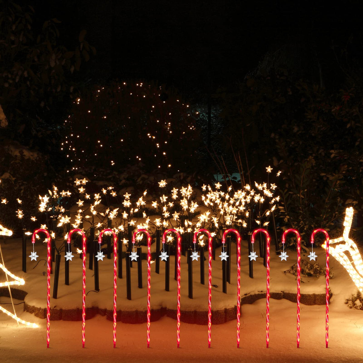 JUSTPRO 10 Pack 33" 160LED Candy Cane with Snowflake Lawn Stake Light , Christmas Candy Cane Lights - Pathway Markers Christmas Outdoor Yard Decorations with 11-Functions (RED and White )