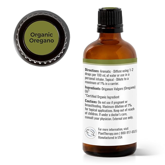 Plant Therapy Organic Oregano Essential Oil 100% Pure, USDA Certified Organic, Undiluted, Natural Aromatherapy, Therapeutic Grade 100 mL (3.3 oz)