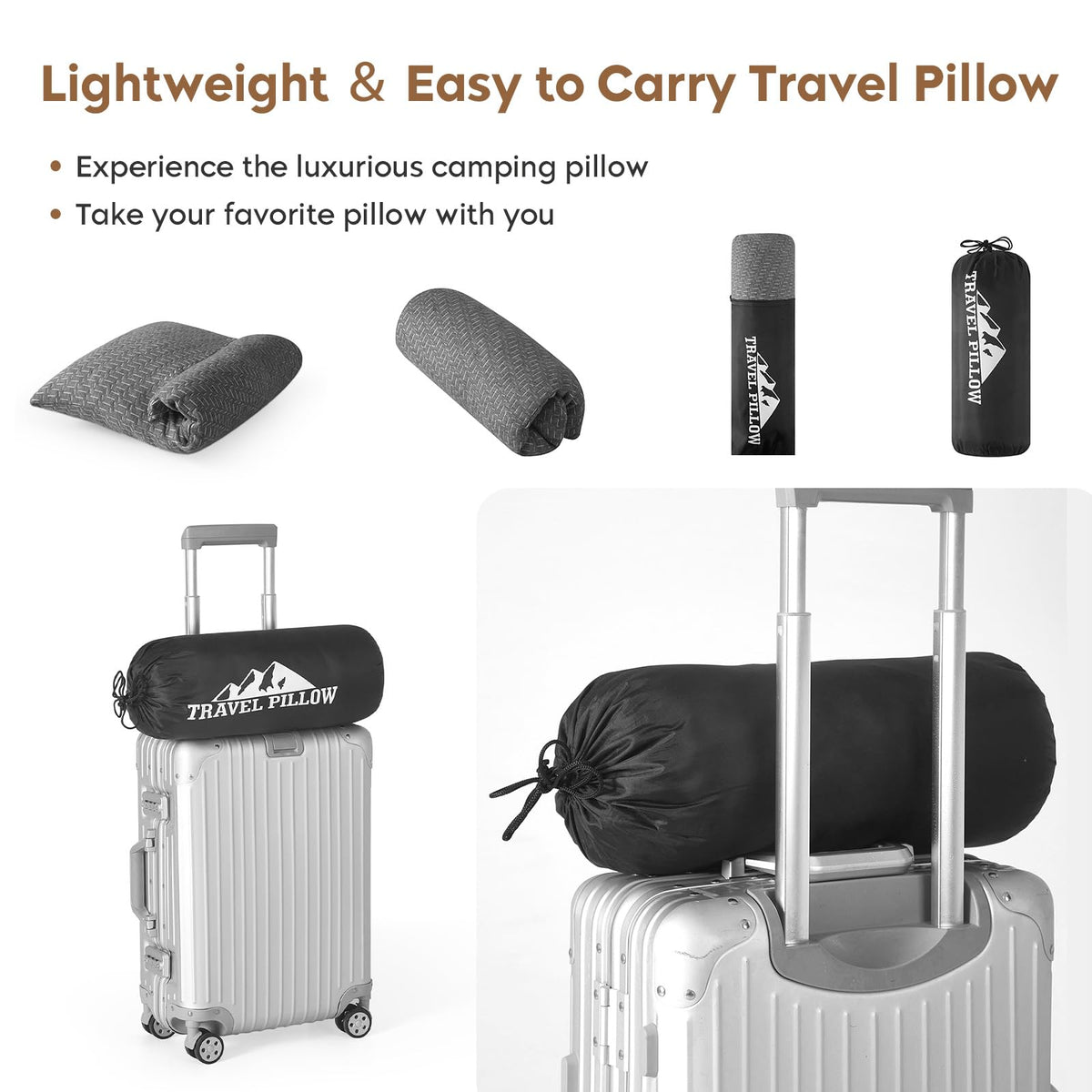 PEUJEW Small Shredded Memory Foam Pillow, Camping Pillow Travel Pillow - Compressible Medium Firm, Breathable Cover, Ideal Backpacking Hiking, Airplane and Car