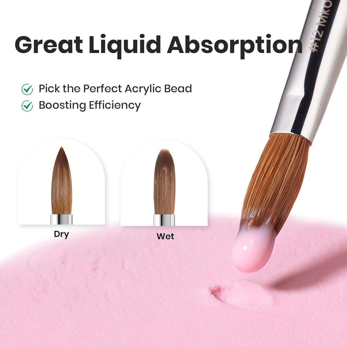 Beetles Pro 1-Pcs Acrylic Nail Brush – Professional Pure Bristles Kolinsky Acrylic Brushes for Nails Metallic Nail Art Brushes for Nails Extension Gel, 3D Carving – Salon Quality Manicure Tool (12#)