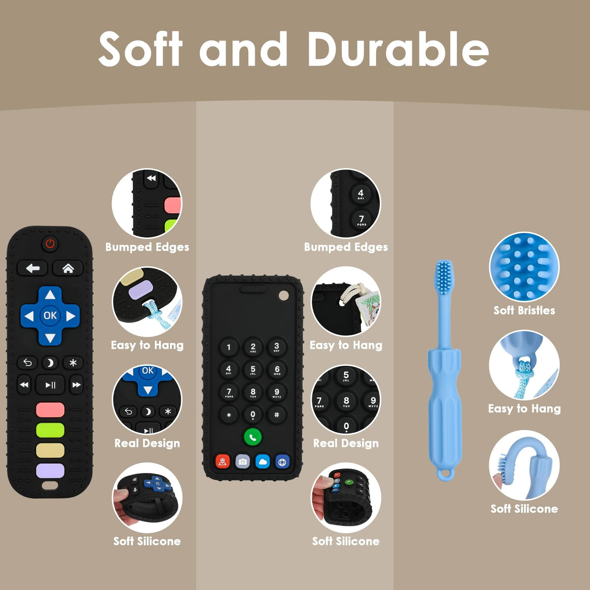 ZOEDO Baby Teething Toys, Remote Control Shape Teething Toys, Cell Phone Teether for Babies, Toy Chew for Babies 3-24 Months, BPA Free & Refrigerator Safe
