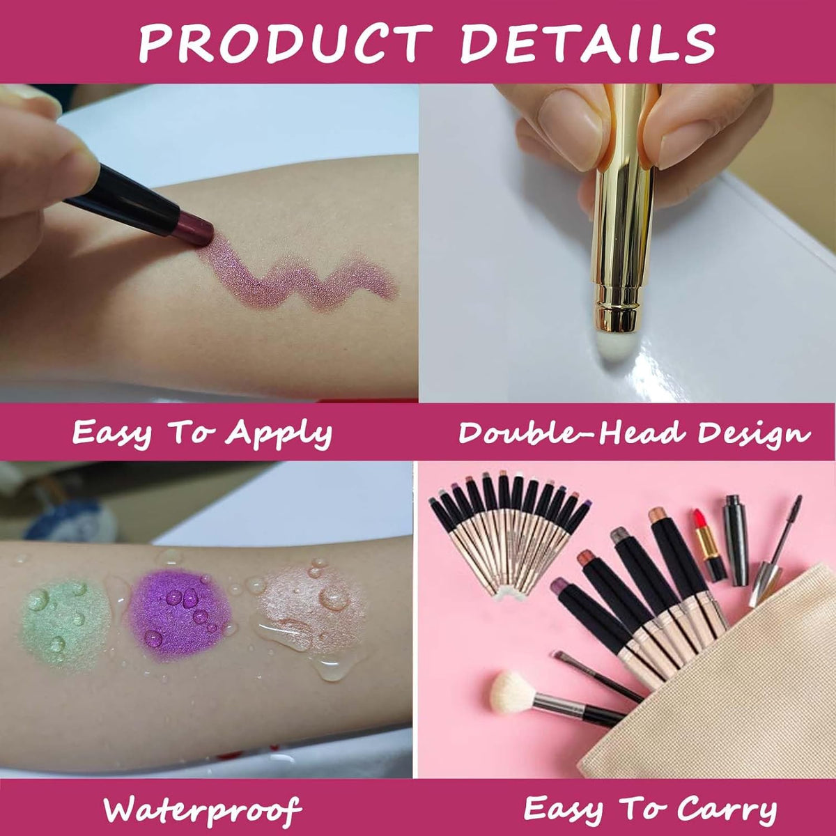 Rose Red Eyeshadow Stick, Cream Smooth Glitter Eyeshadow Pencil Crayon, Hypoallergenic Waterproof Long Lasting Shimmer Eye Shadow Pen Multi-Dimensional Highlighter Stick Eye Liner(Rose Red #06)