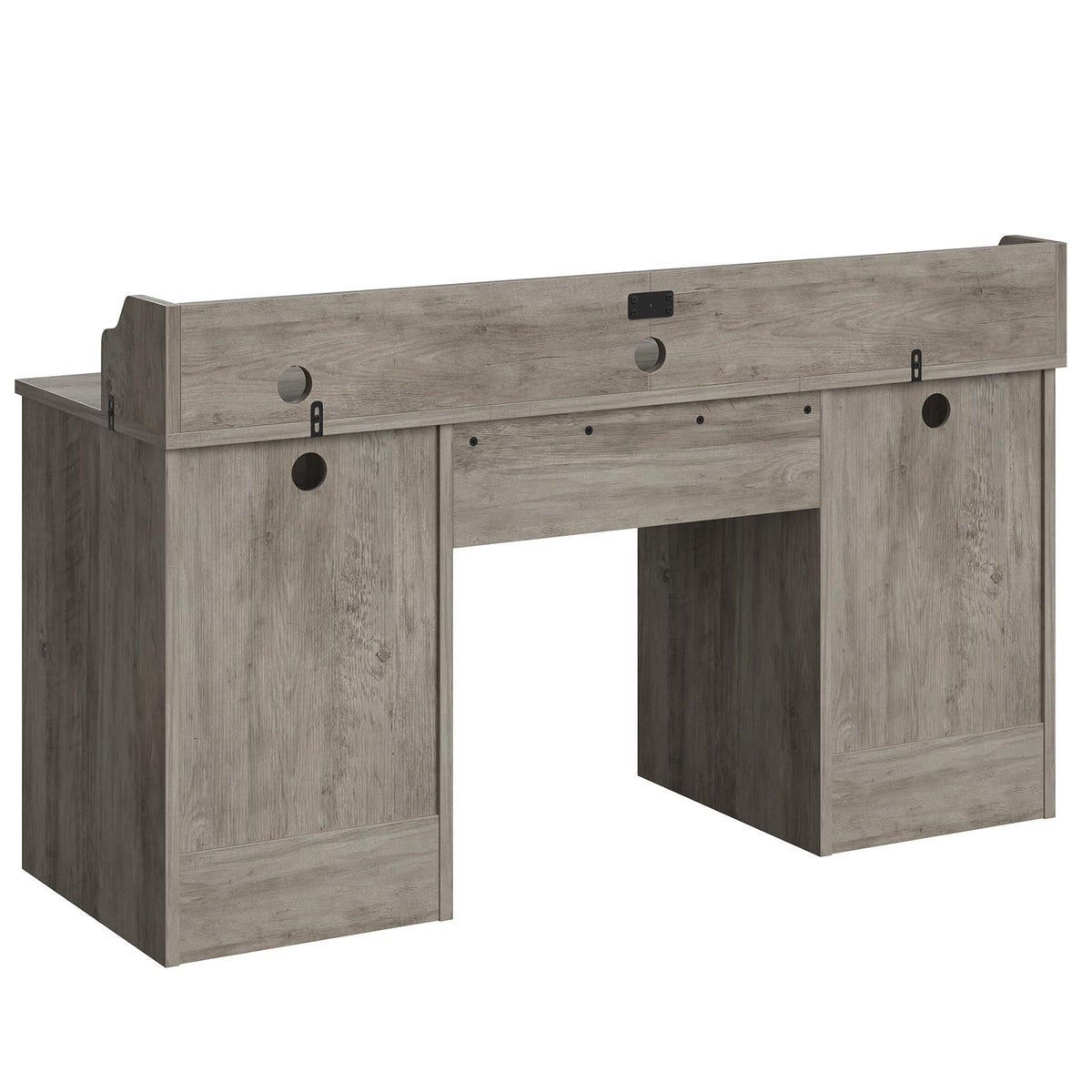 Bestier Farmhouse 59" Executive Desk with Drawers, Wood Computer Desk with Charging Station, Home Office Desk with Keyboard Tray & Monitor Stand, Sturdy Pedestal Desk for Work Study, Grey