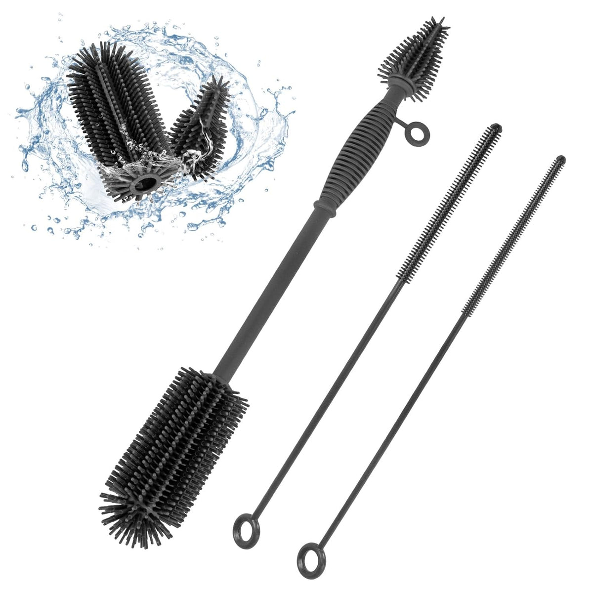 Baby Bottle Brush and Straw Cleaner Brush Set, Extra Long Double-Ended Soft Silicone Brush Cleaner for Baby Bottles, Water Bottles, Cups, Breast Pumps, Detachable & Hangable
