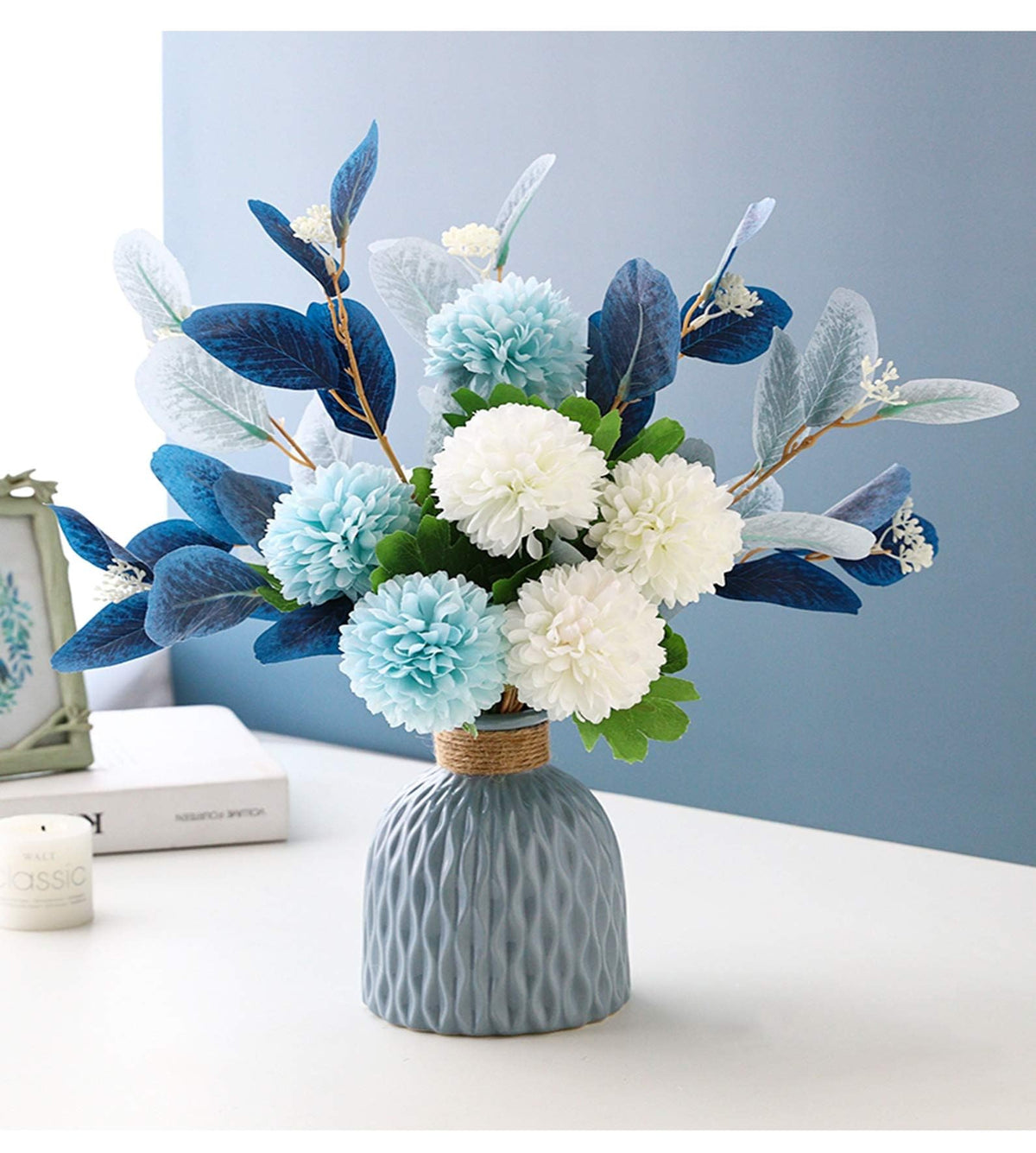 NAWEIDA Artificial Flowers with Vase Faux Hydrangea Flower Arrangements for Home Garden Party Wedding Decoration