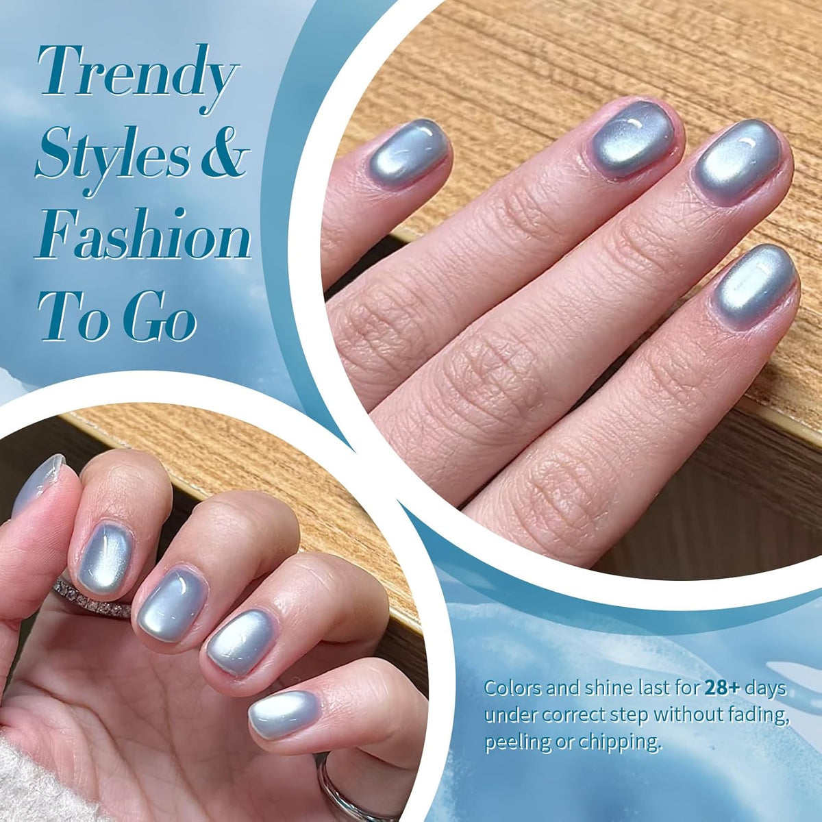 BORN PRETTY Magnetic Gel Nail Polish Blue Water Light Cat Magnetic Eye Gel Jelly Glass Crystal Magnetic Gel Polish Glitter Shimmer Auroras Magnetic Gel Nail Art Manicure Kit 6PCS