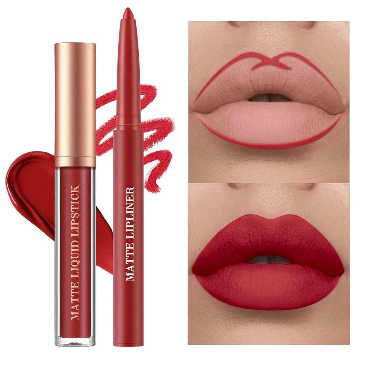 BestLand 6Pcs Matte Liquid Lipstick + Lip Liner Pens Set, One Step Lips Makeup Kits Pigment Velvety Nude Lip Stain Waterproof Long Wear Lip Gloss Make up Gift Set (Chic Shades Lip Set)